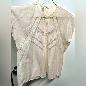 Pink vintage Tina and Tati embroidered sheer back buttons blouse size medium